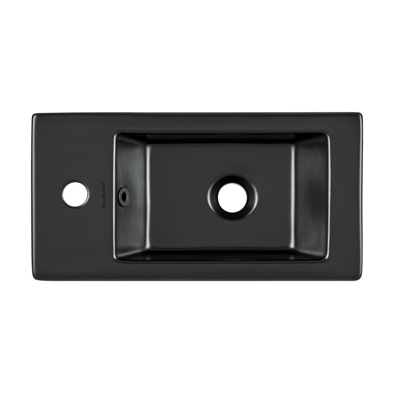 Voltaire 19.5 x 10 Rectangular Ceramic Wall Hung Sink with Left Side Faucet Mount, Matte Black