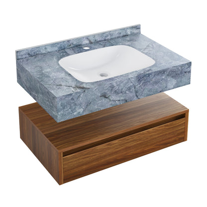 Avancer 36" Wall-Mounted Bathroom Vanity in Brown Oak with Blue Celeste Sink Top