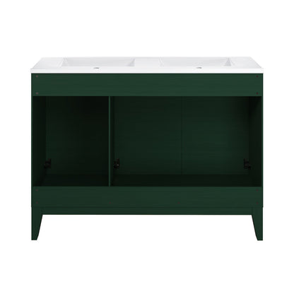 Cascade 48" Freestanding Bathroom Vanity in Green Oak with Double Basin Sink Top