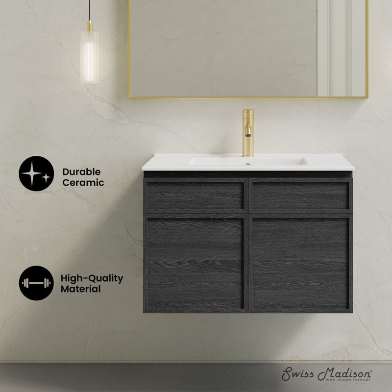 St. Tropez 30" Wall-Mounted Bathroom Vanity in Black Oak with Sink Top