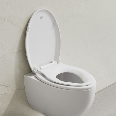 Elongated Toilet Seat with Toddler Seat Built In, Family Toilet Seat in Glossy White