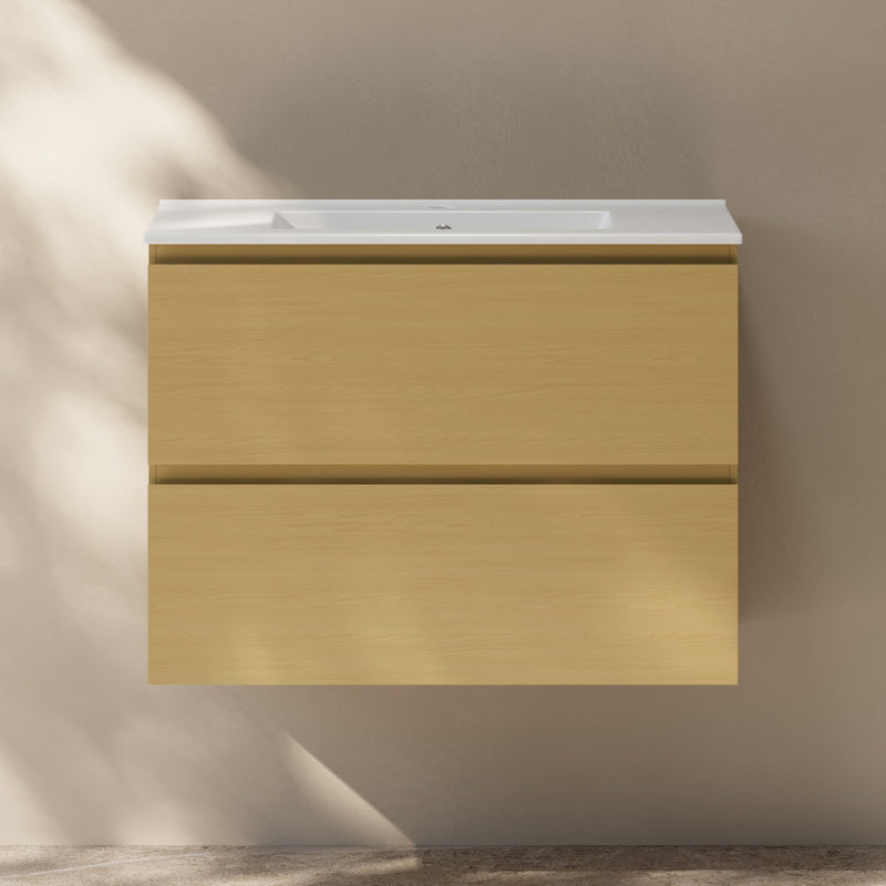 Liberte 30" Wall-Mounted Bathroom Vanity in Natural Oak with Sink Top