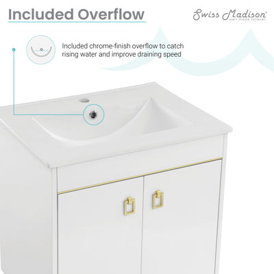 Lumiére 24" Freestanding Bathroom Vanity in White with Sink Top