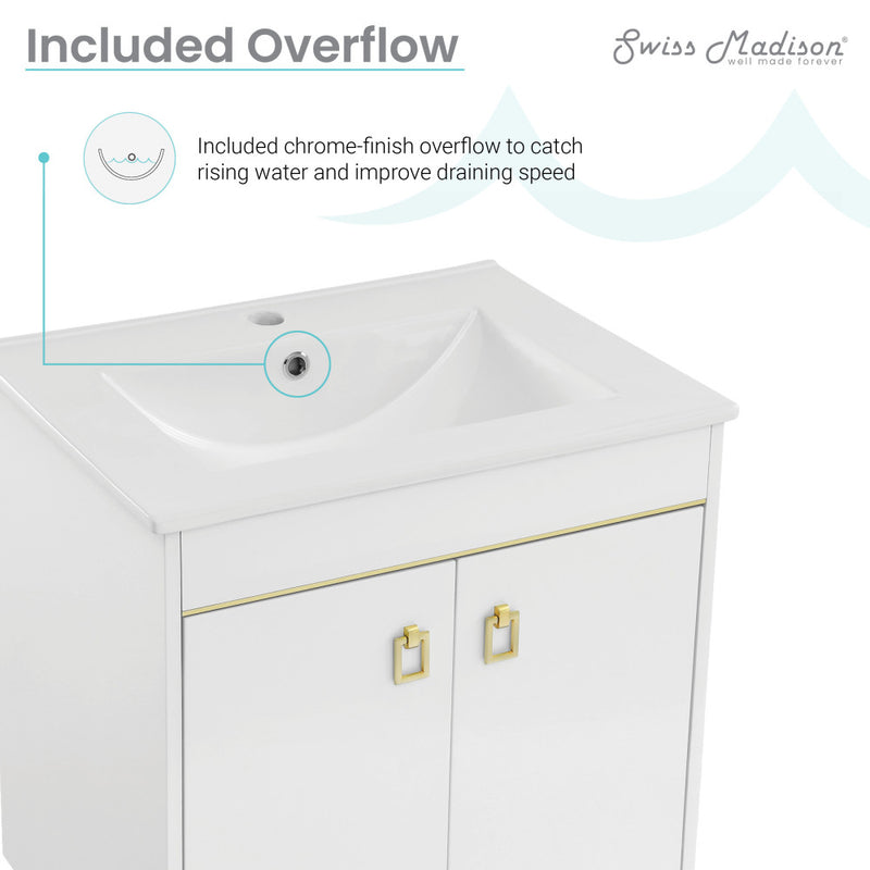 Lumiére 24" Freestanding Bathroom Vanity in White with Sink Top