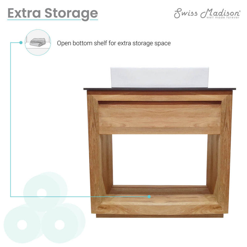 Rennes 36" Freestanding Bathroom Vanity in Natural Teak with Sink Top