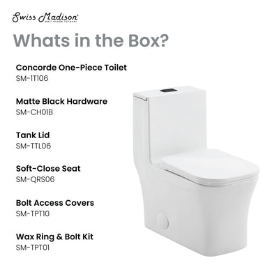 Concorde One Piece Square Toilet Dual Flush, Black Hardware 1.1/1.6 gpf