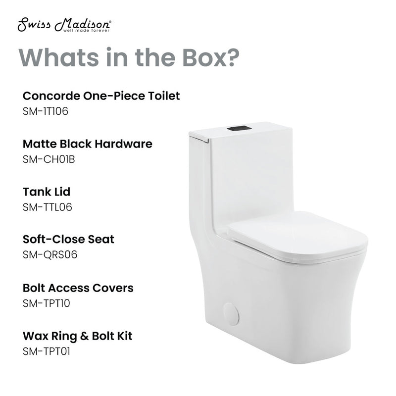 Concorde One Piece Square Toilet Dual Flush, Black Hardware 1.1/1.6 gpf