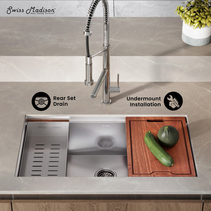 Rivage 33 x 19 Single Basin Undermount Kitchen Workstation Sink