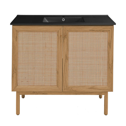 Classe 36" Freestanding Bathroom Vanity in Golden Oak with Black Sink Top