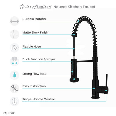 Nouvet Single Handle, Pull-Down Kitchen Faucet in Matte Black