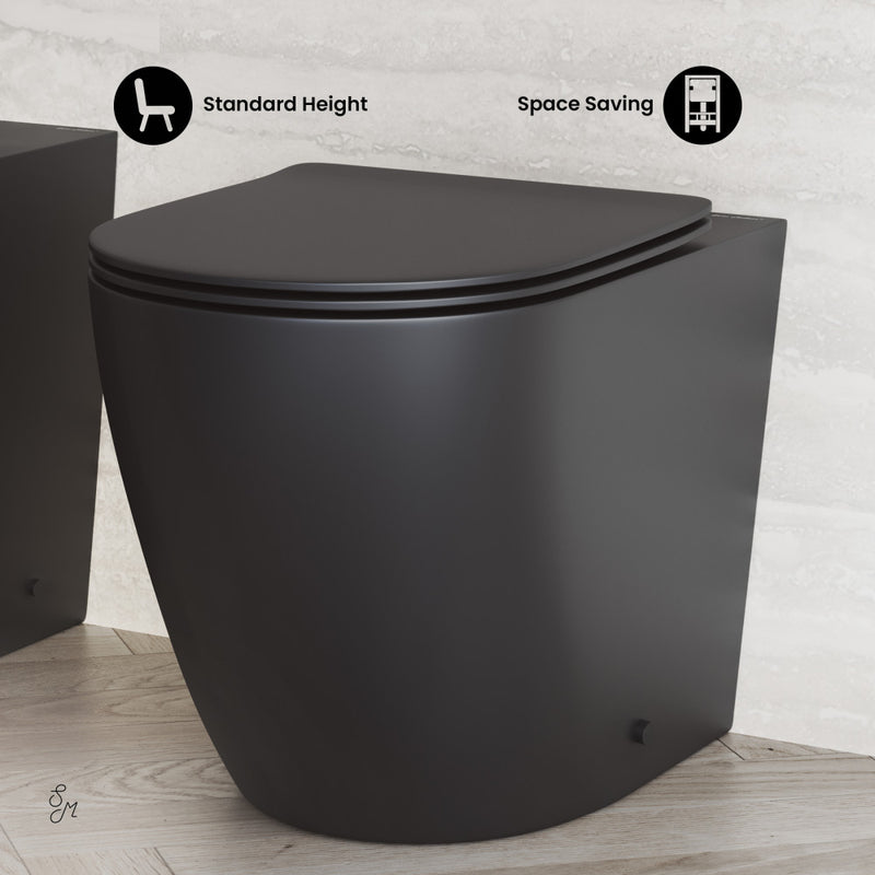 St. Tropez Back-to-Wall Toilet Bundle 0.8/1.6 GPF Dual Flush in Matte Black with Brass Flush Plate