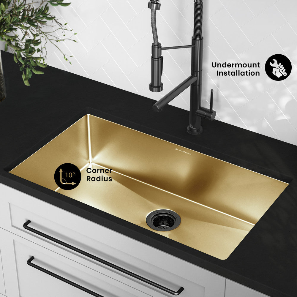 Rivage 32 x 19 Stainless Steel, Single Basin, Undermount Kitchen Sink, Gold