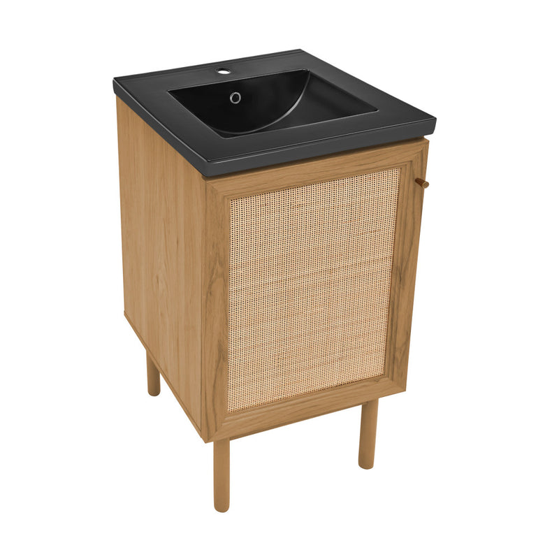 Classe 18 in. Oak Bathroom Vanity With Black Ceramic Sink Top