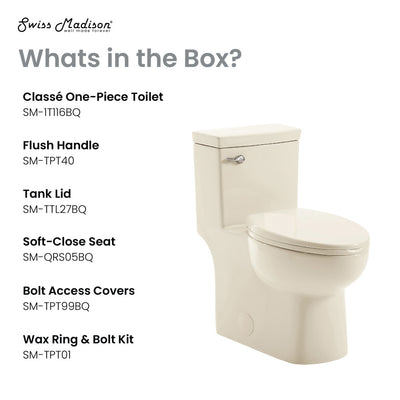 Classe One Piece Toilet with Front Flush Handle 1.28 gpf in Bisque