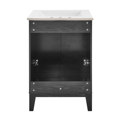 Cascade 24 in. Black Oak Bathroom Vanity With White, 3-Hole Ceramic Sink Top