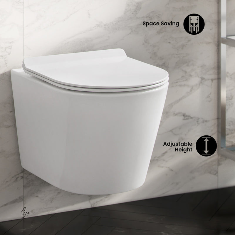 Calice Wall-Hung Toilet Bundle 0.8/1.6 GPF Dual Flush in Glossy White with Flush Plate