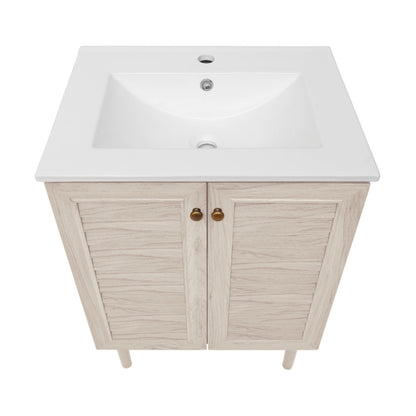 Bron 24" Freestanding Bathroom Vanity in White Oak with Sink Top