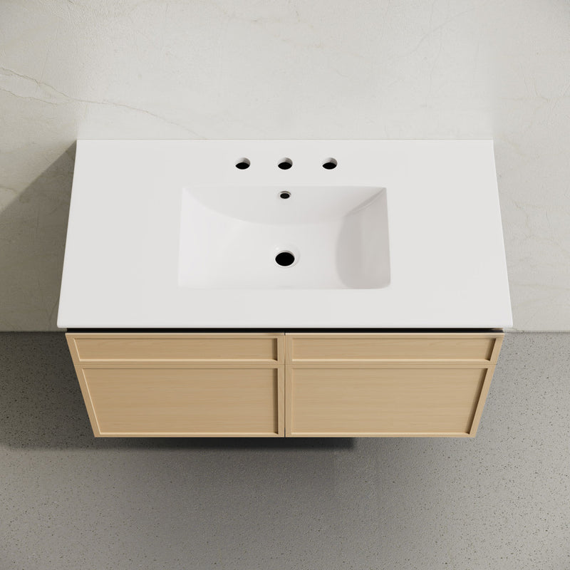 St. Tropez 36" Wall-Mounted Bathroom Vanity in Natural Oak with 3-Hole Widespread Sink Top