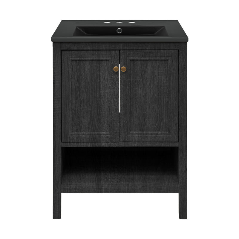 Chateau 24" Freestanding Bathroom Vanity in Black Oak with Black 3-Hole Centerset Sink Top