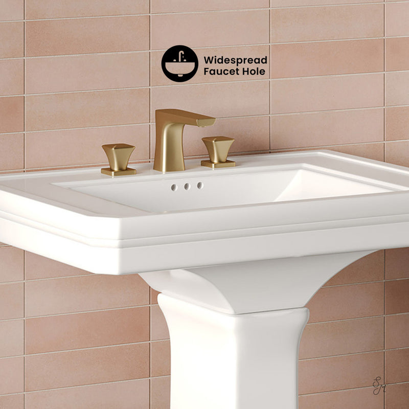 Voltaire 26" Two-Piece Rectangle Pedestal Sink with 3-Hole Widespread Faucet Holes in Glossy White