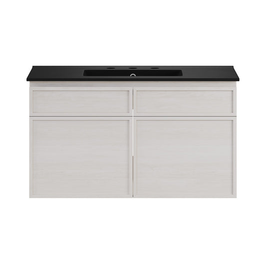 St. Tropez 36" Wall-Mounted Bathroom Vanity in White Oak with Black 3-Hole Widespread Sink Top