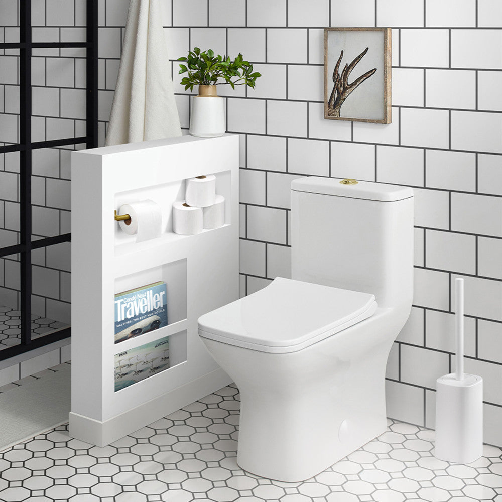 Carre One Piece Square Toilet Dual Flush, Brushed Gold Hardware 1.1/1.6 gpf