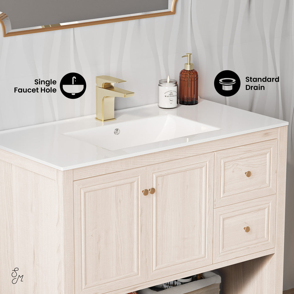Chateau 36" Freestanding Bathroom Vanity in White Oak with Sink Top