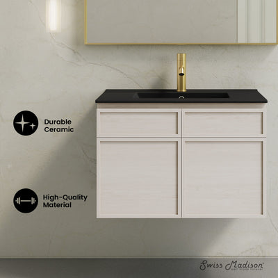 St. Tropez 30" Wall-Mounted Bathroom Vanity in White Oak with Black Sink Top
