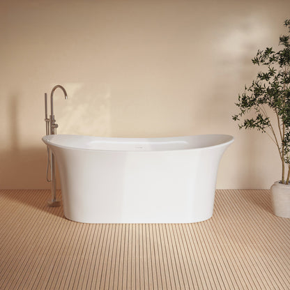 Cascade 66" Double Slipper Soaking Freestanding Bathtub in Glossy White, Drain Included