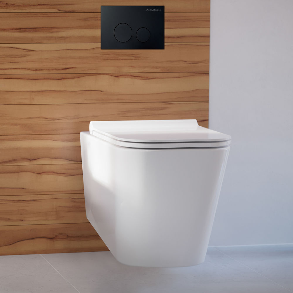 Concorde Wall-Hung Toilet Bundle 0.8/1.6 GPF Dual Flush in Glossy White with Black Flush Plate