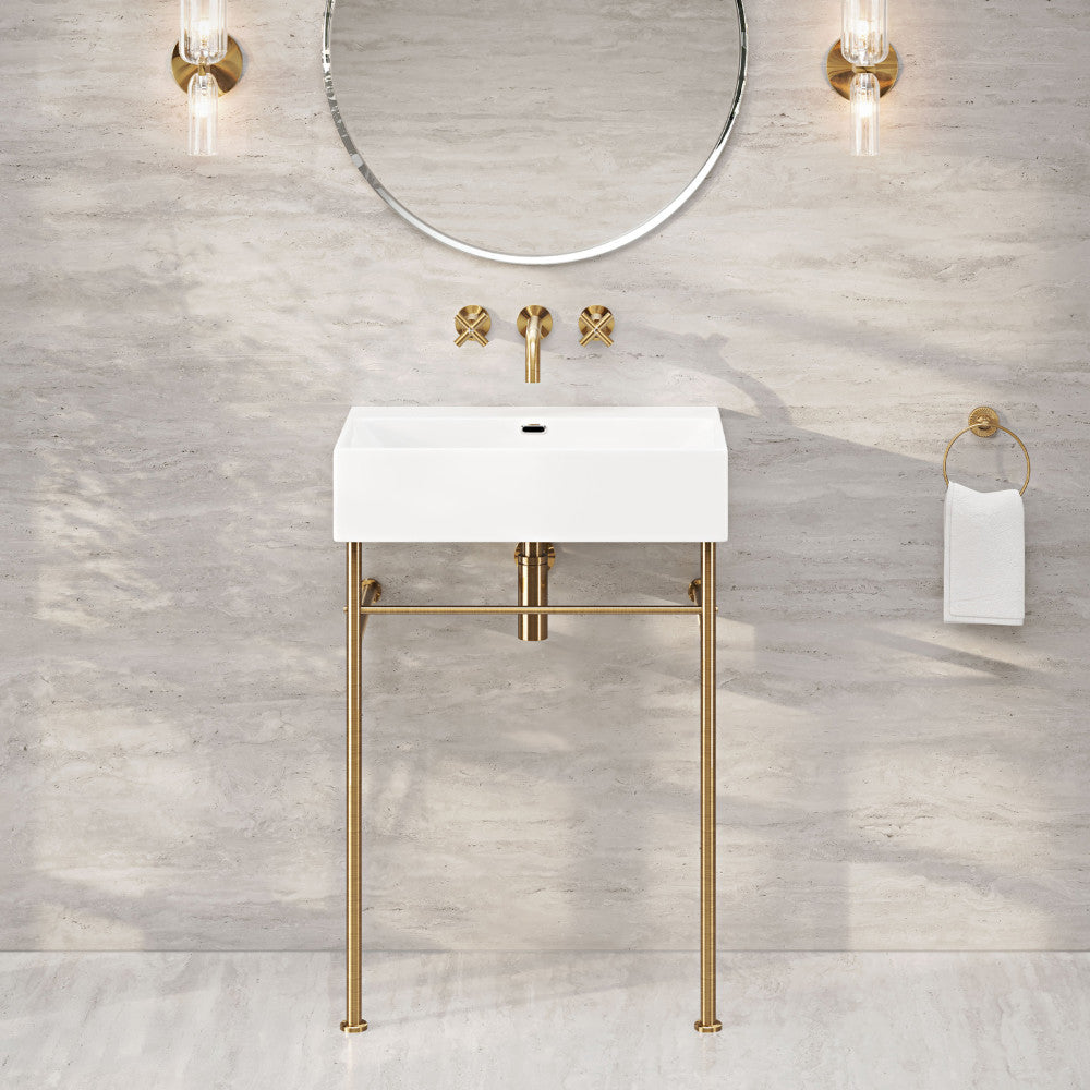 Claire 24" Rectangle Zero Hole Console Sink with Brushed Gold Legs