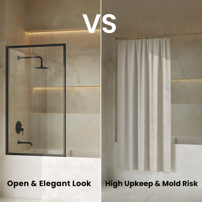 Pierre 34 x 58 Framed Fixed 3/8 in. (10mm) Clear Tempered Glass Tub Door with Black Matte Frame