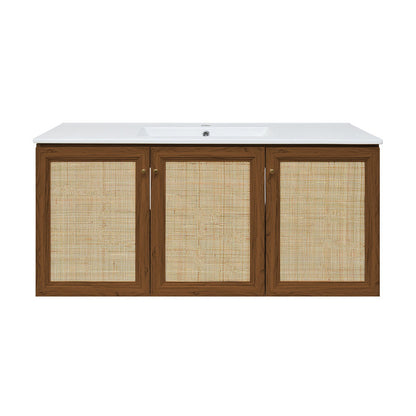 Classe 48" Wall-Mounted Bathroom Vanity in Brown Oak
