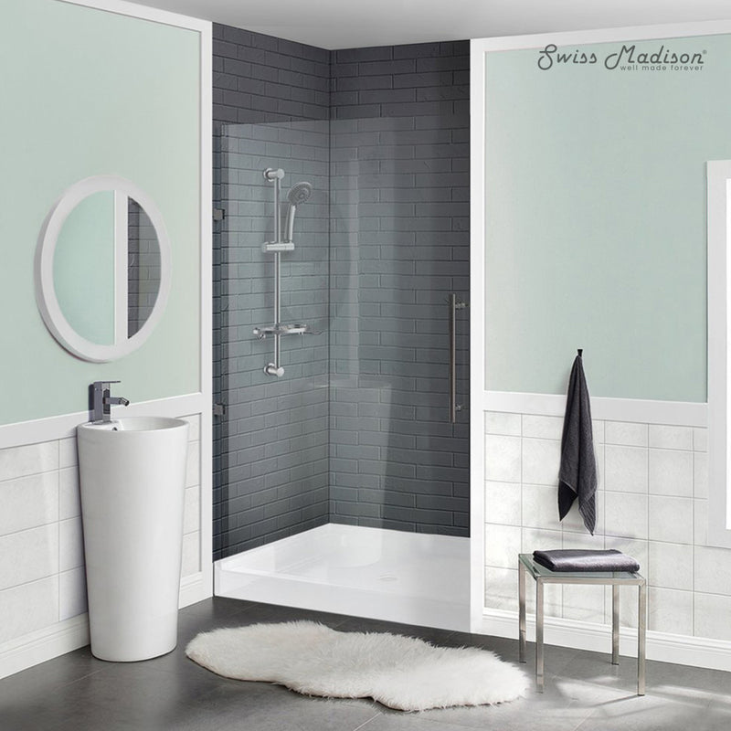 Voltaire 42" x 36" Acrylic White, Single-Threshold, Center Drain, Shower Base