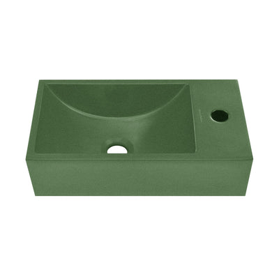 Lisse 16" Concrete Rectangle Wall-Mounted Sink with Right Side Faucet Mount in Matte Royal Green