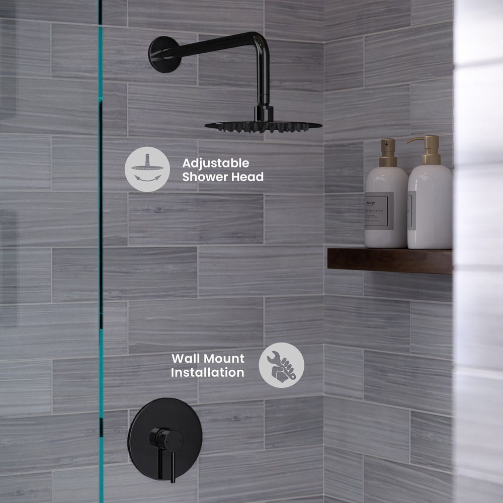 Ivy Single-Handle 1 Spray 8" Wall Mounted Fixed Shower Head in Matte Black (Valve Included)