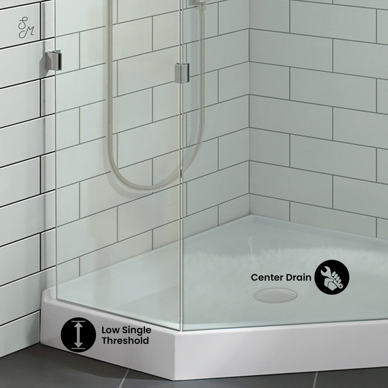 Voltaire 42" x 42" Acrylic White, Single-Threshold, Center Drain, Neo-angle Shower Base