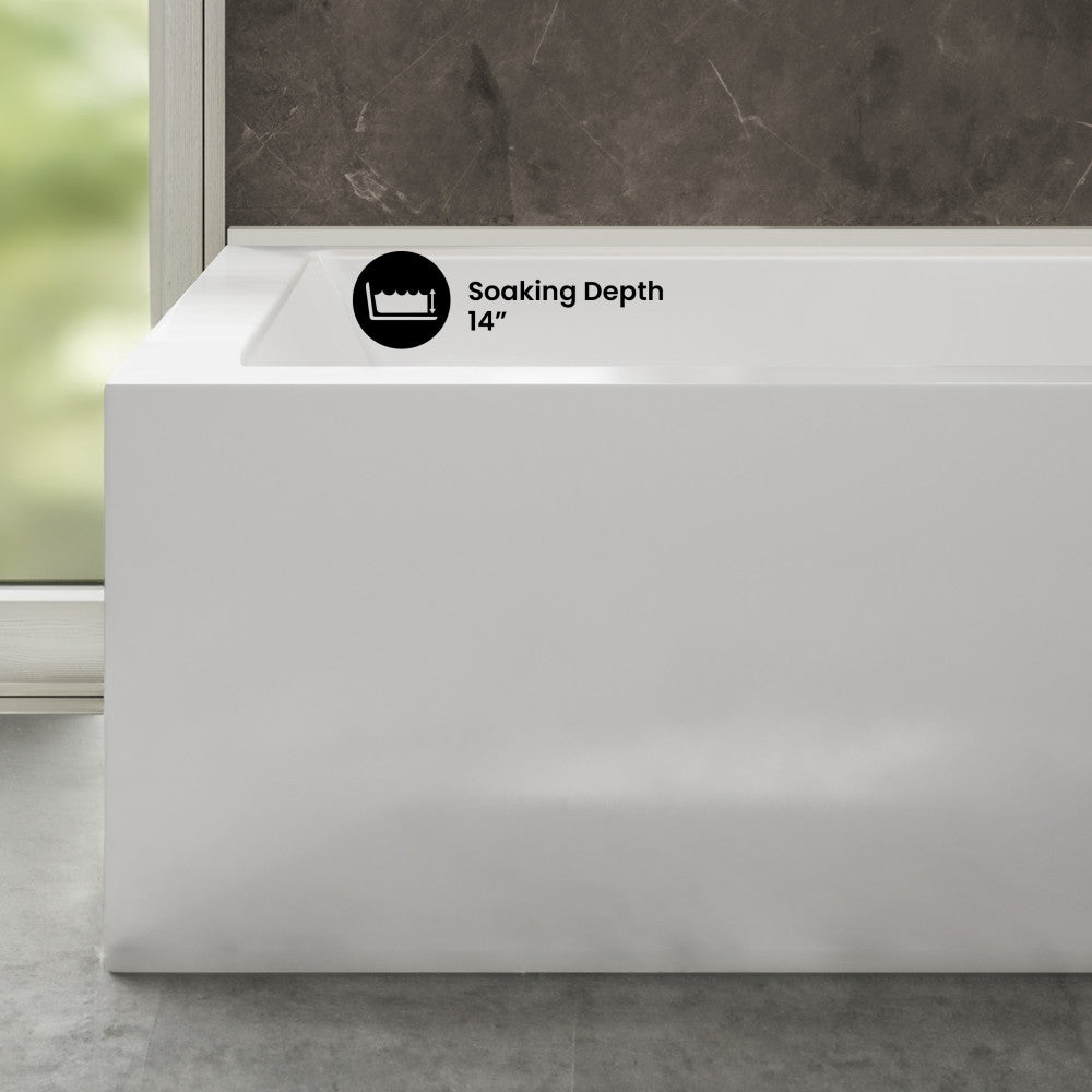 Voltaire 72 x 36 Right Drain Soaking Alcove Corner Apron Bathtub in Glossy White
