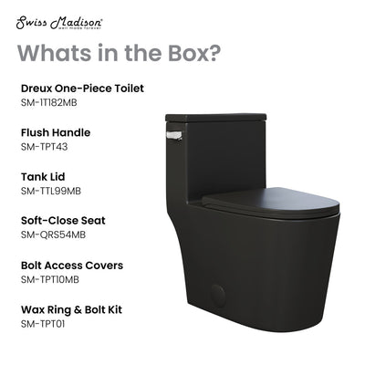 Dreux One-Piece 12" Rough-in 1.28 GPF Left Flush Elongated Toilet in Matte Black