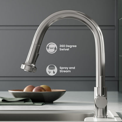 Nouvet Single Handle, Pull-Down Kitchen Faucet in Brushed Nickel