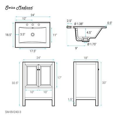 Château 24" Freestanding Bathroom Vanity in Golden Oak with 3-Hole Centerset Sink Top