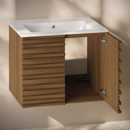 Cascade 30" Wall-Mounted Bathroom Vanity in Brown Oak with Sink Top