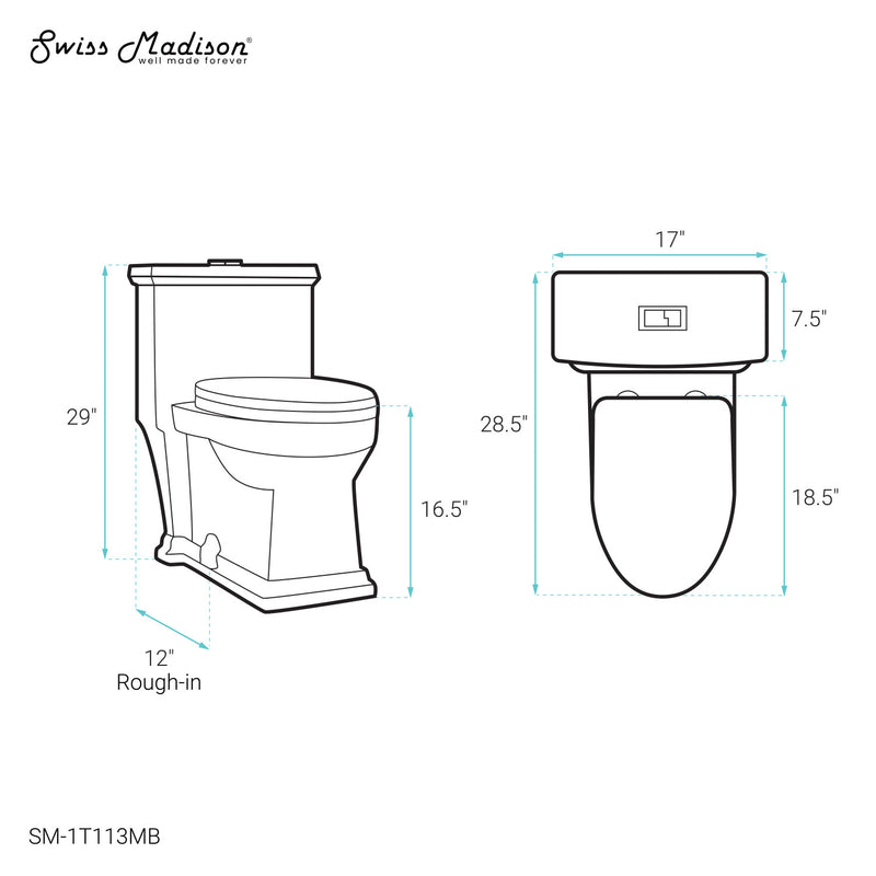 Voltaire One-Piece Elongated Toilet Dual-Flush 1.1/1.6 gpf in Matte Black