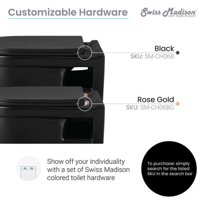 Elongated wall-hung toilet bowl in matte black with skirted trapway and smooth modern design.