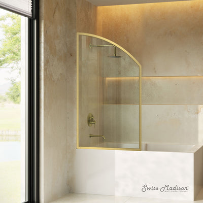 Demi 34 x 58 Framed Fixed 3/8 in. (10mm) Clear Tempered Glass Tub Door with Gold Brushed Frame