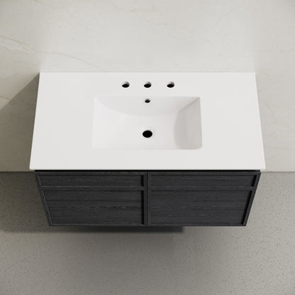 St. Tropez 36" Wall-Mounted Bathroom Vanity in Black Oak with 3-Hole Widespread Sink Top
