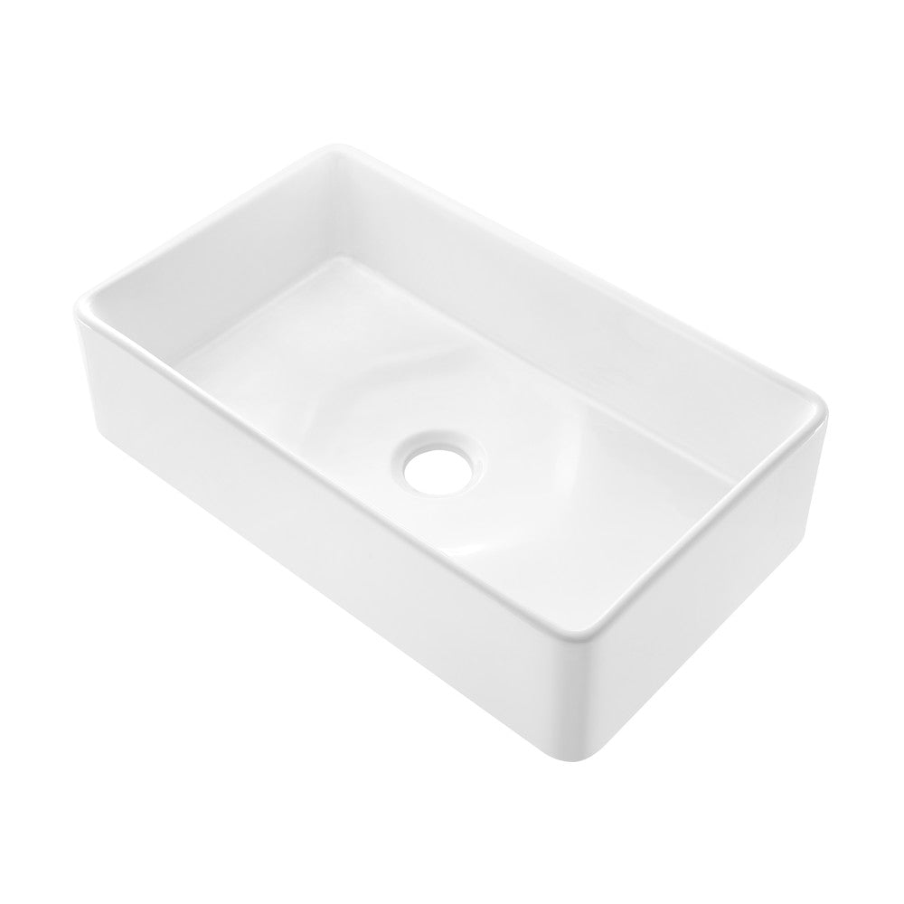 Elegance 33" x 20" Single Basin Fireclay Farmhouse Kitchen Sink in Glossy White