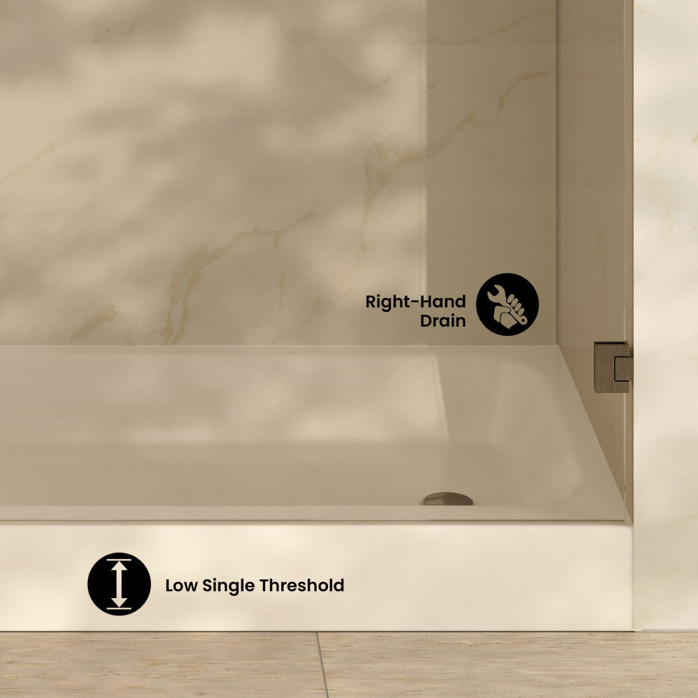 Voltaire 60 x 30 Shower Pan Base with Right Drain in Glossy Bisque
