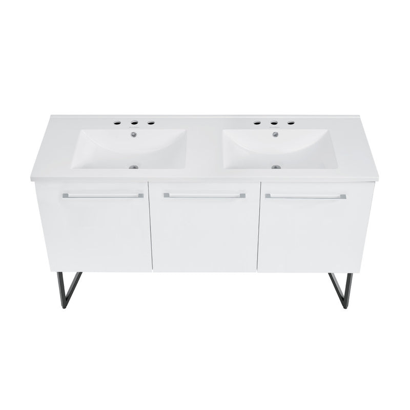 Annecy 60 in. White, Double Basin Bathroom Vanity With White, 3-Hole Artificial Stone Sink Top