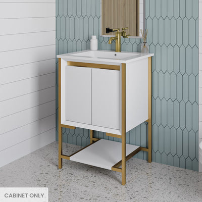 Marseille 24 Bathroom Vanity in White and Brushed Gold Cabinet Only (SM-BV217WBG)